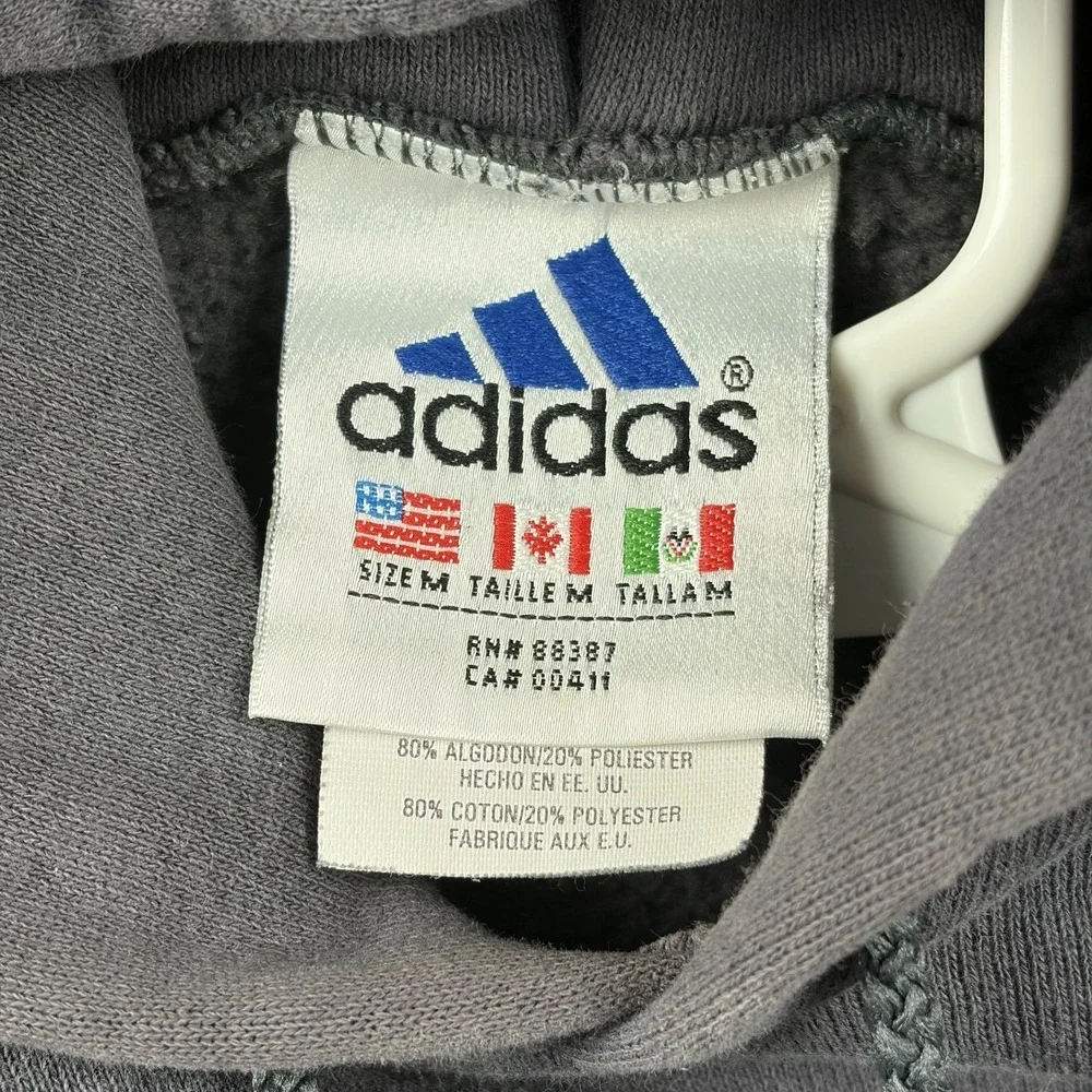 Vintage Adidas Hoodie Mens Medium Gray Heavy Embroidered Boxy Pullover 90s USA‎